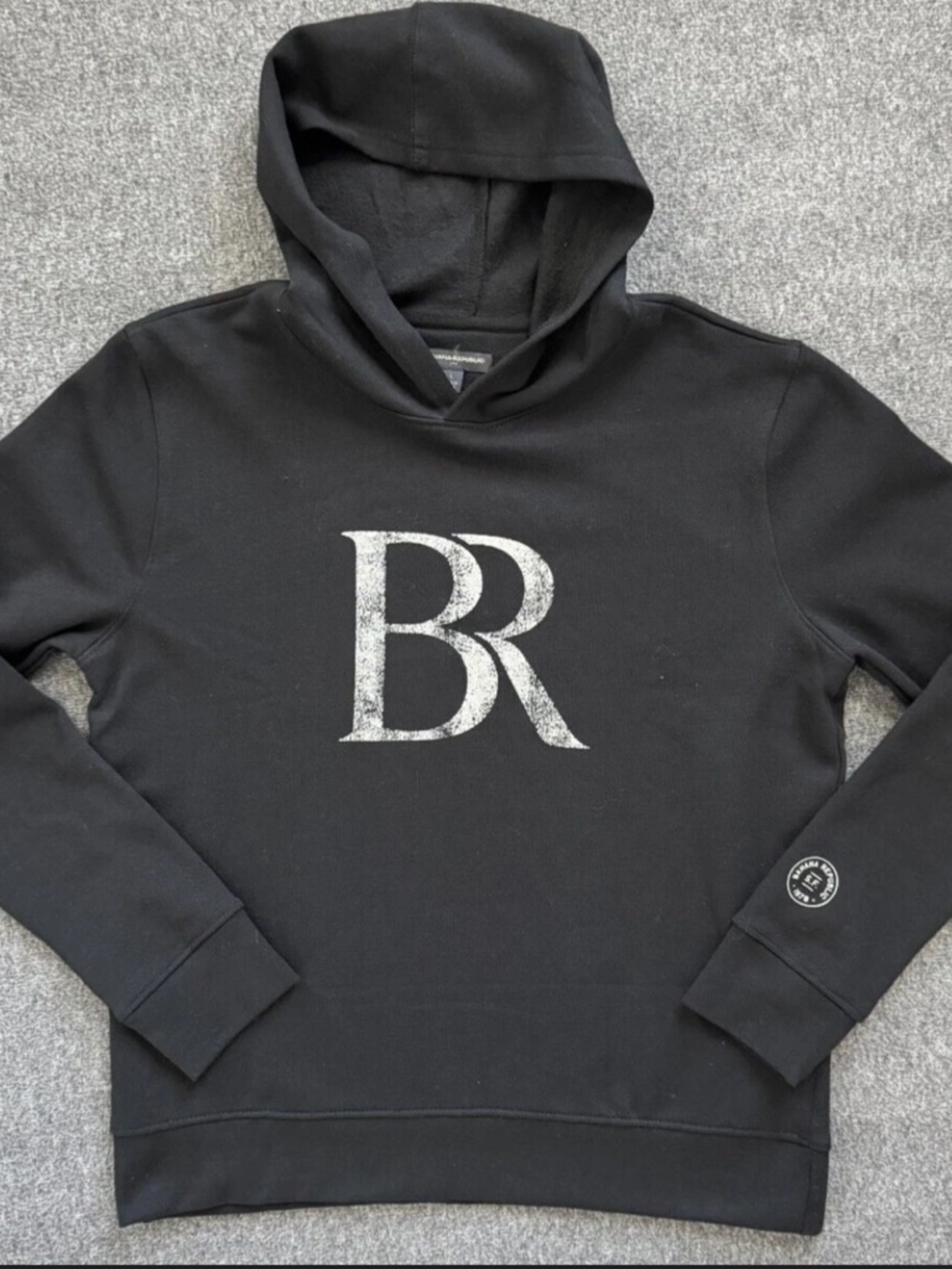 Banana Republic Black Hooded Sweatshirt with Distressed BR Logo
